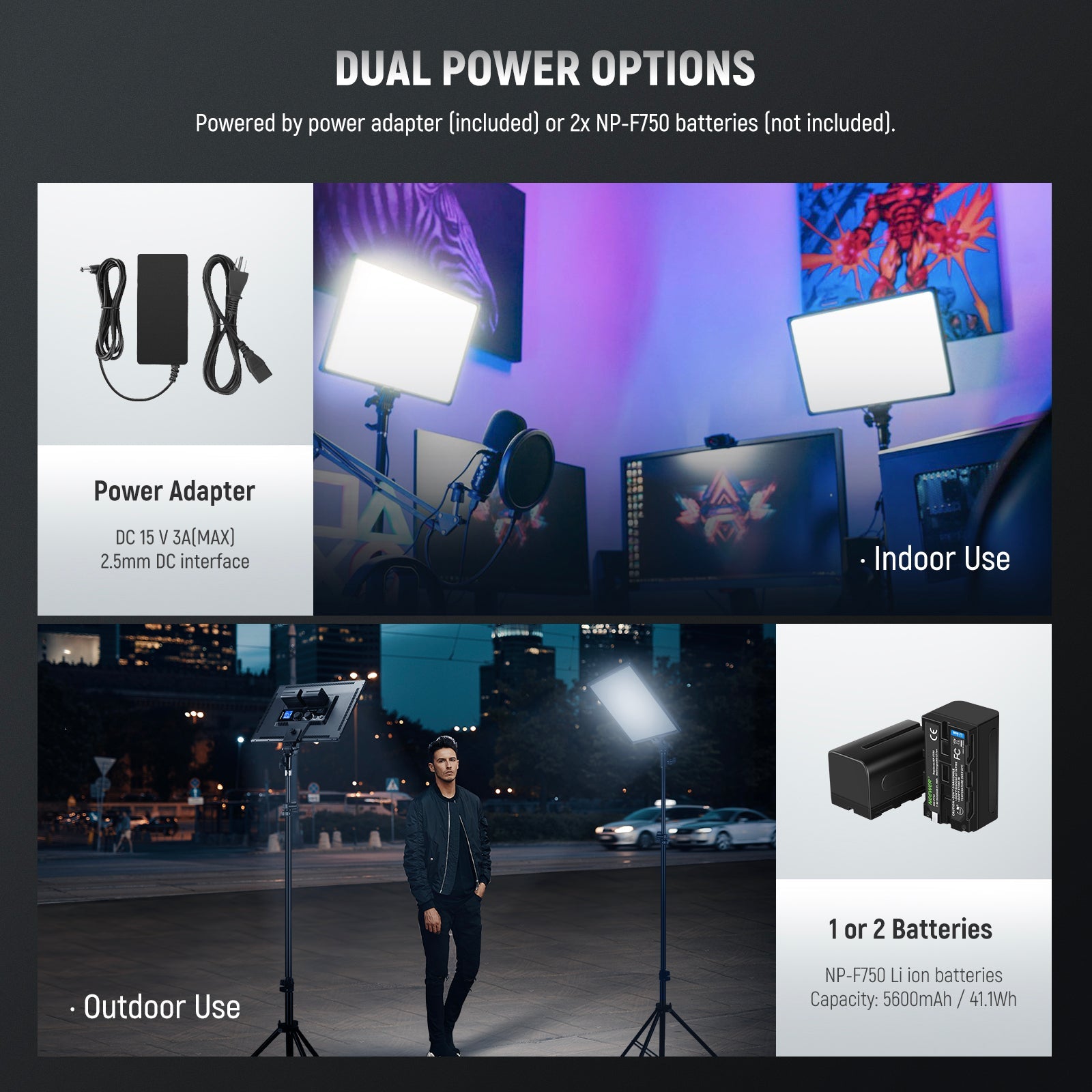 NEEWER 2 Pack NL-288ARC 45W Bi-Color LED Large Panel Light Kit