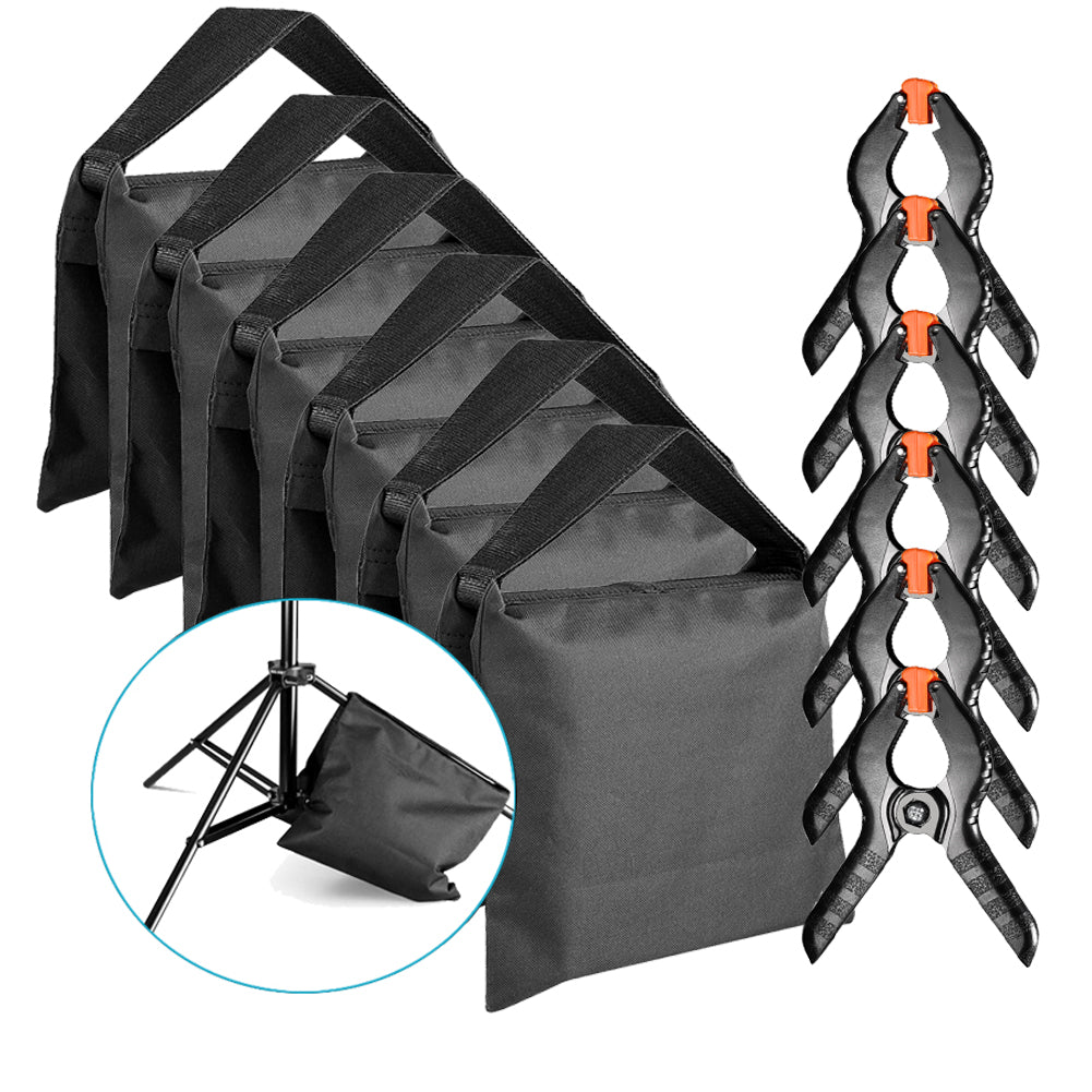 Neewer 6-Pack Heavy Duty Sandbag with 6-Pack Muslin Backdrop Spring Clamps Clips -Black