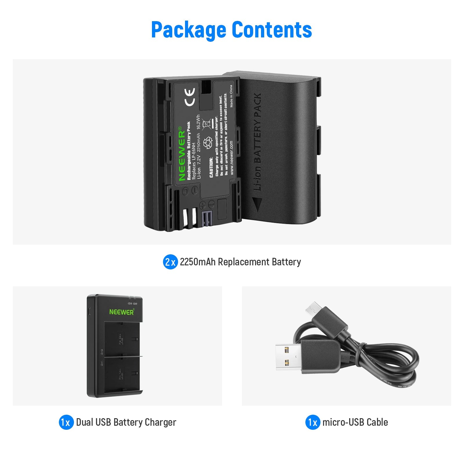 OTREST Lot de 2 batteries et chargeurs LP-E6NH 2250 mAh pour LP-E6NH et double chargeur USB avec OTREST Lot de 2 batteries et chargeurs LP-E6NH 2250 mAh pour LP-E6NH et double chargeur USB avec